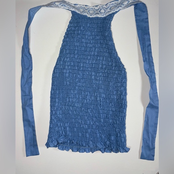 Vintage Irving Nader Montreal Blue Lace Trim Maxi Skirt with matching Halter. - Picture 4 of 6